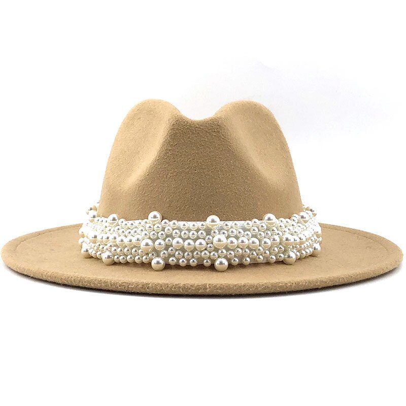 Pearl Ribbon Felt Fedora Hat