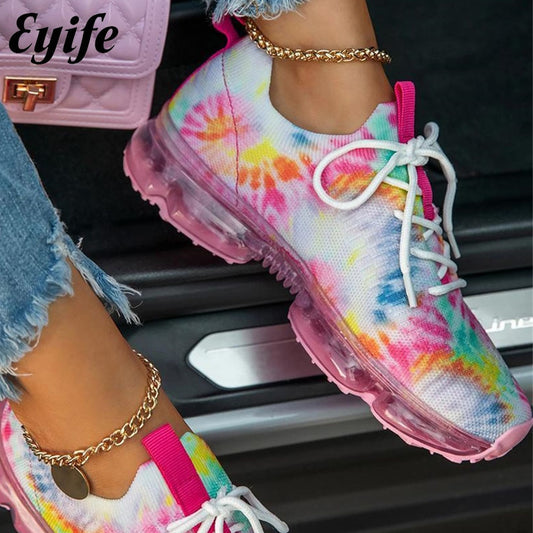 Multicolored Pastel Tie-Dye Women's Stretch Vulcanized Sneakers