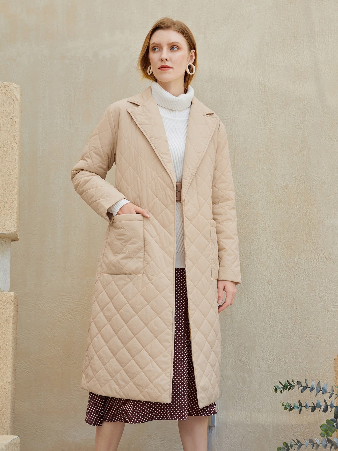 Quilted Ladies Down Trenchcoat w/ Belt