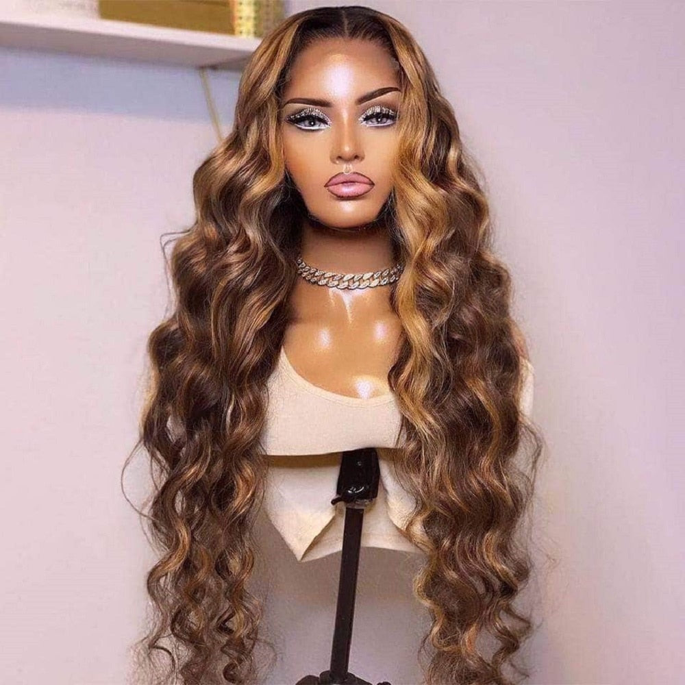 Highlighted 360 Lacefront/4×4/13x4/13×6 Body Wave P4/27 Highlight Wig Human Hair Ombre 13x4 Lace Frontal Wigs