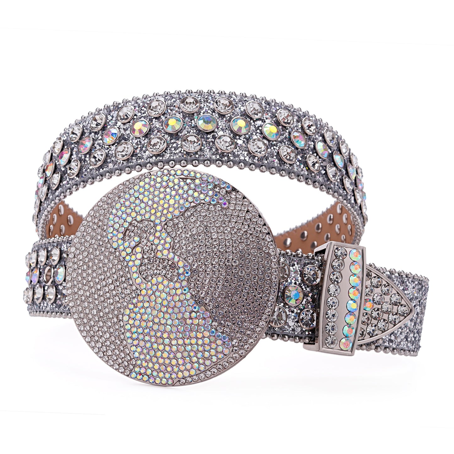 Crystal Rhinestone Unisex Globe Bling Studded Diamond Belt