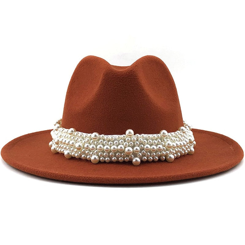 Pearl Ribbon Felt Fedora Hat