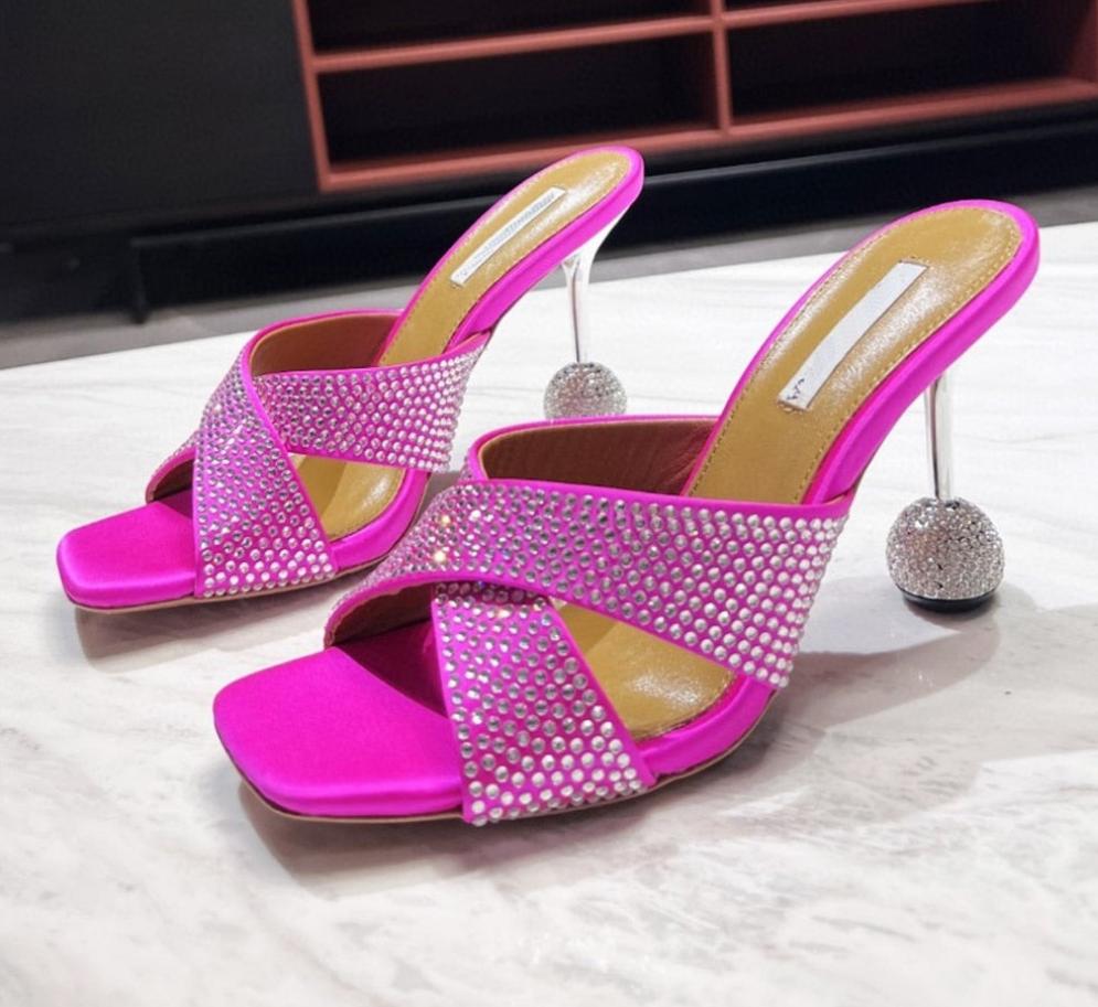 Square Toe Cross Tie Diamond Heel Sandals