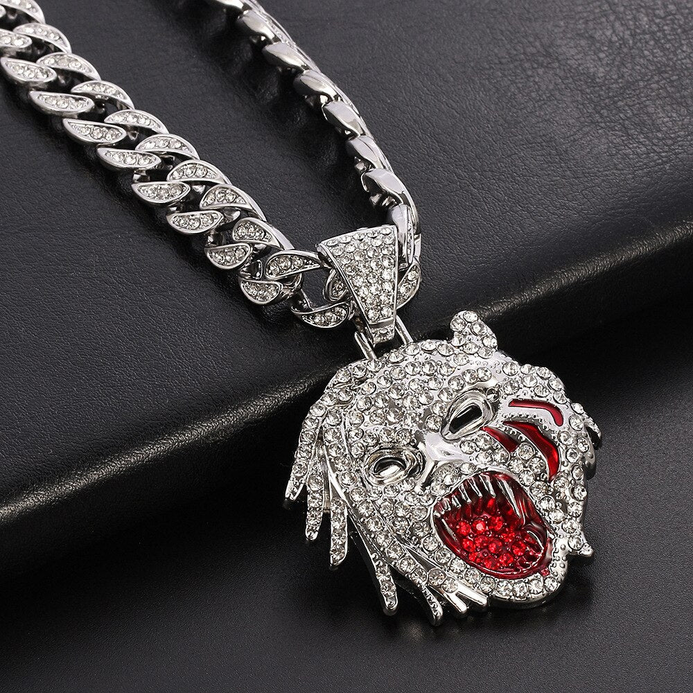 Iced Out Monster Pendant Necklace Miami Gold Cuban Chain Choker Jewelry Mens Gift