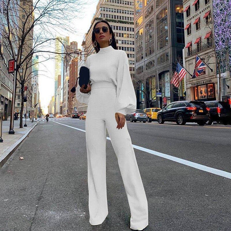 Turtleneck/Asymmetrical Wide Leg Long Sleeve/One Sleeve Jumpsuits