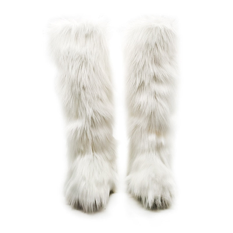 Colorblock/Solid Faux Fur Long Snowboots