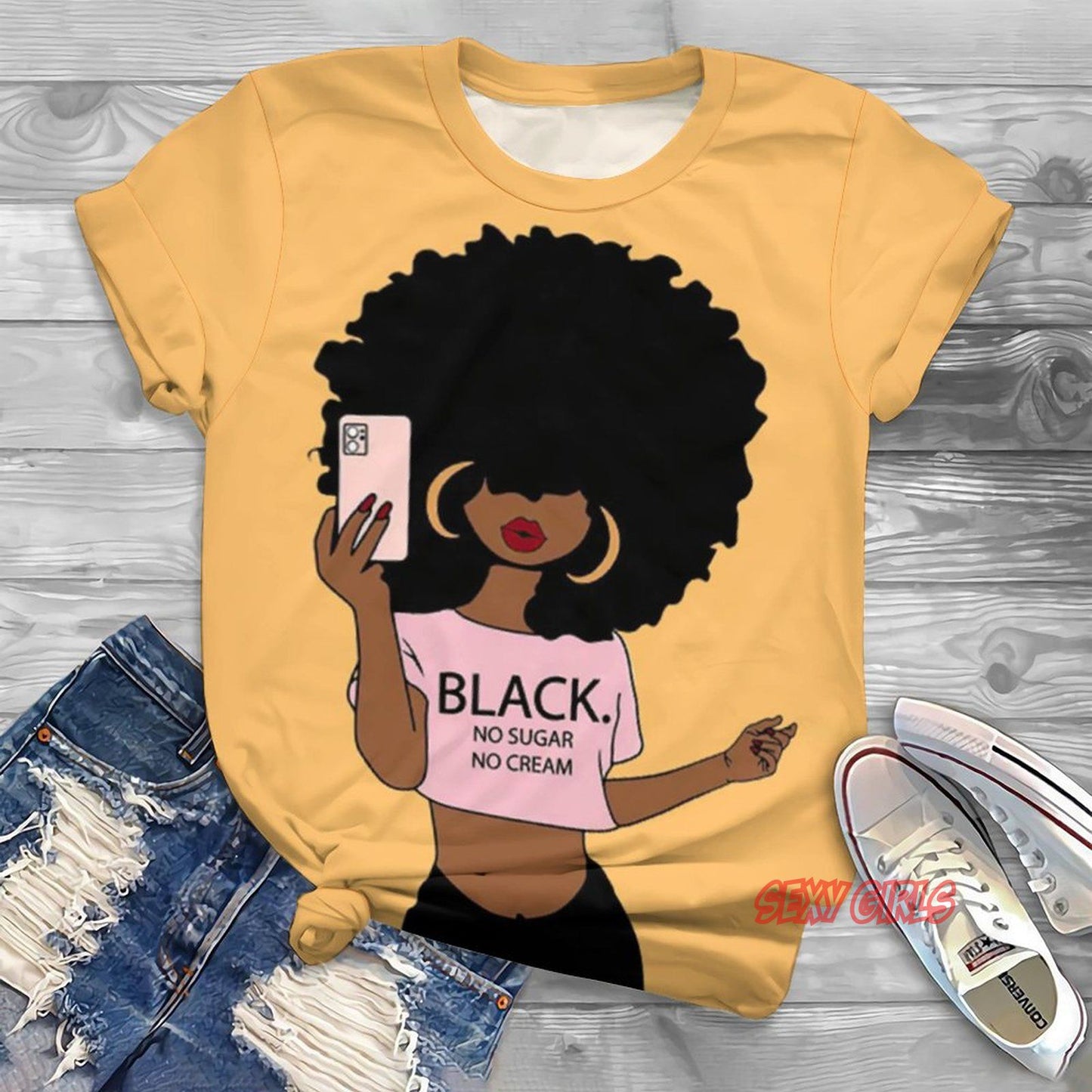 Black Woman Graphic Printed T-shirts Plus to 6X