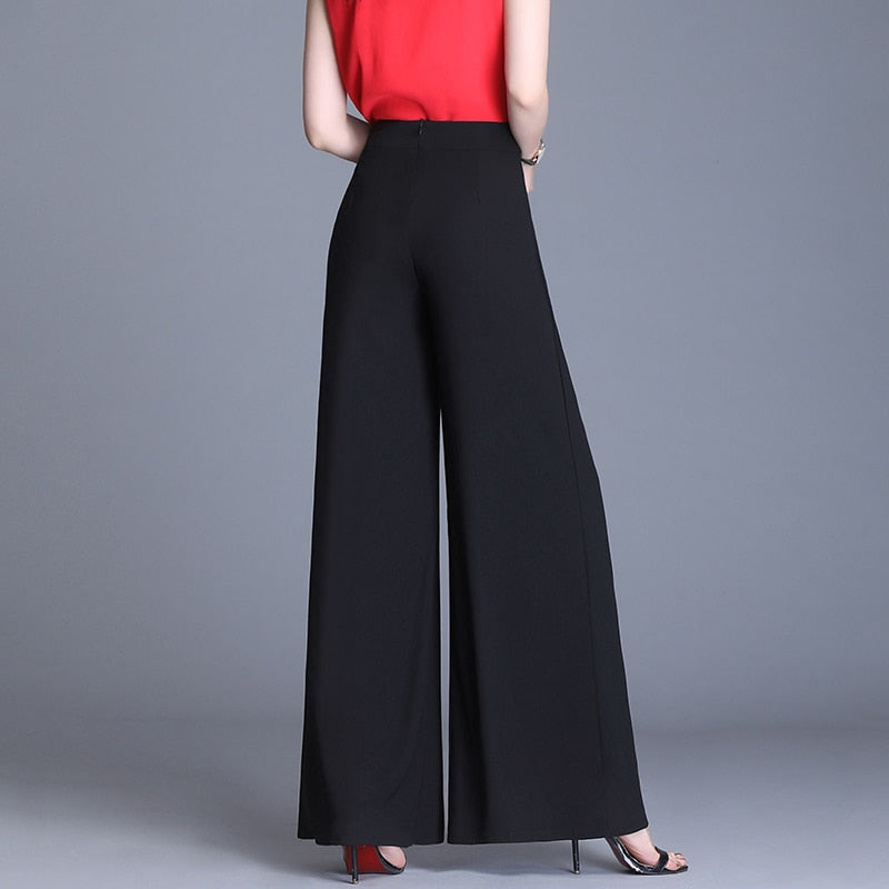 High Waist Chiffon Wide Leg Pleated Pants