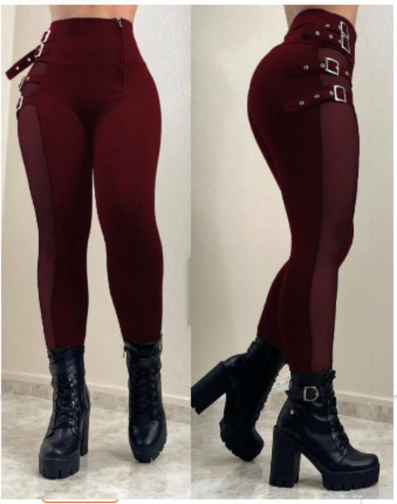 Eyelit Buckle Waist Plus Size Skinny Double Zipper Pants to 3X