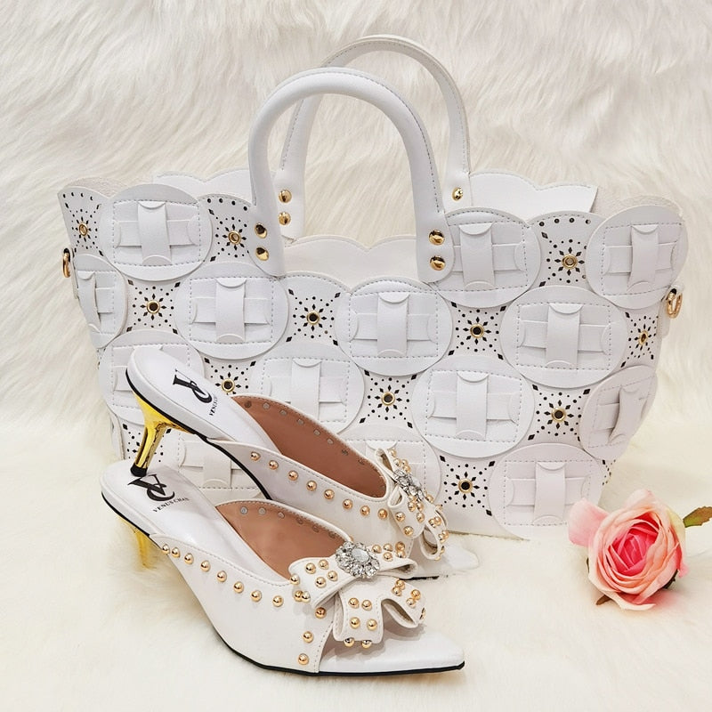 Rivet Style Shoe & Bag to Match in Color Nigerian Design Purse Set