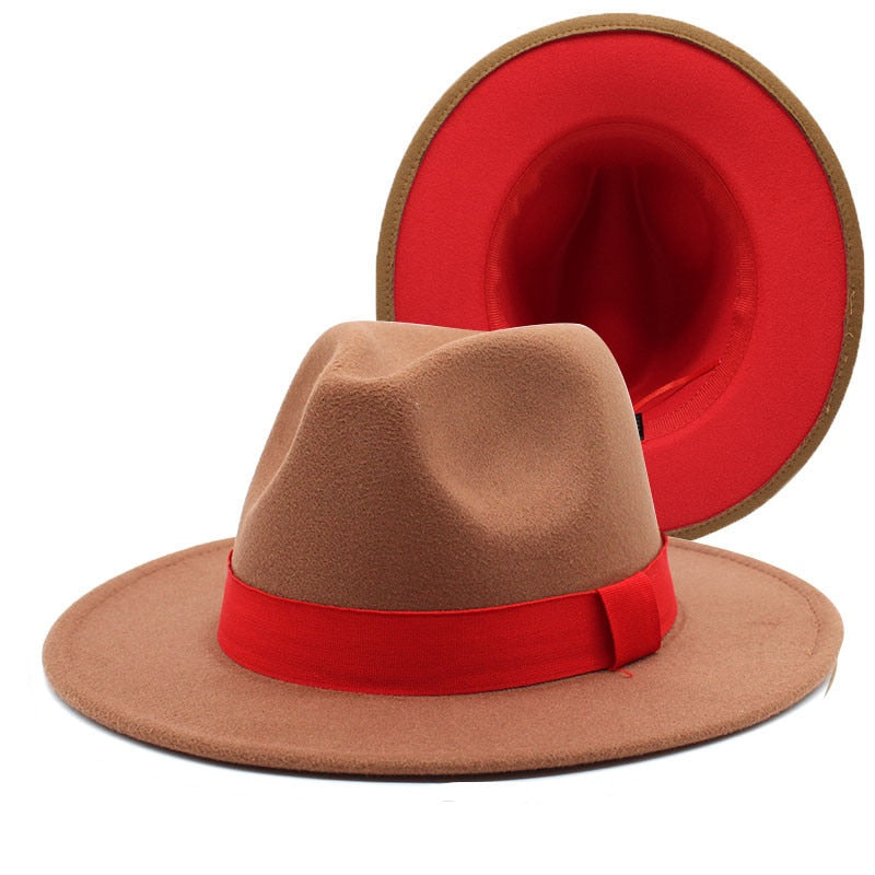 Patchwork Wide Brim Two Tone Felt Fedora Hat