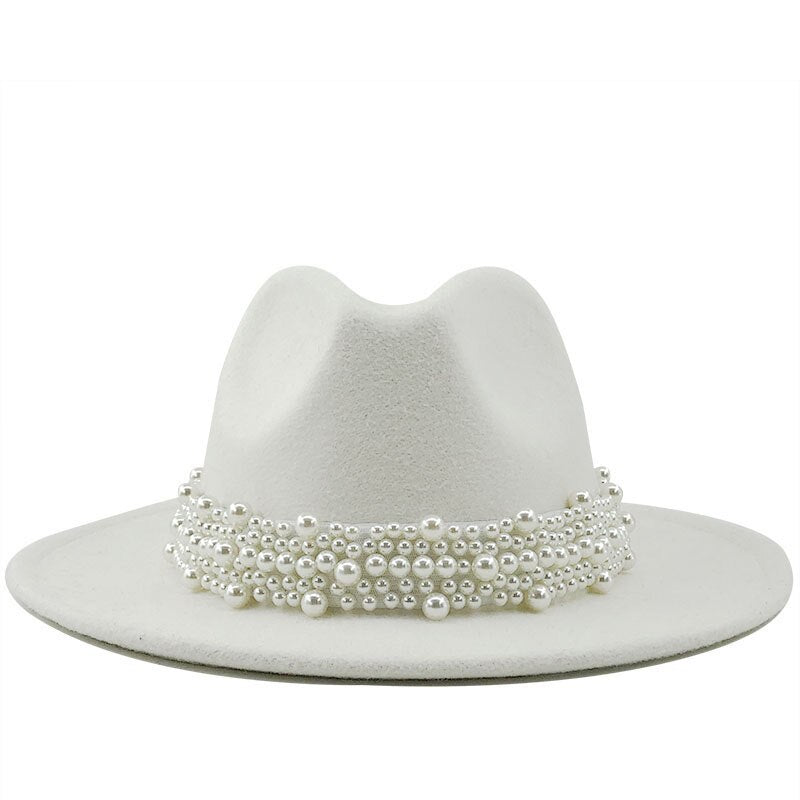 Pearl Ribbon Felt Fedora Hat