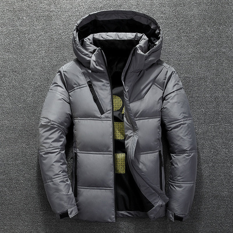 Men's Stand Collar Hooded Puffer Duck Down Jacket