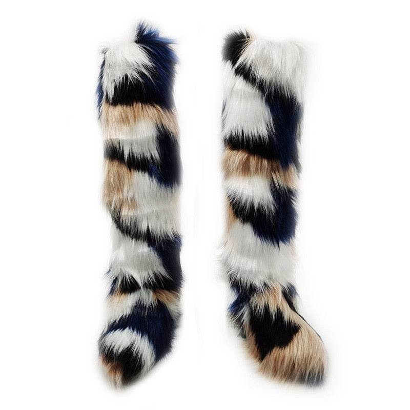 Colorblock/Solid Faux Fur Long Snowboots