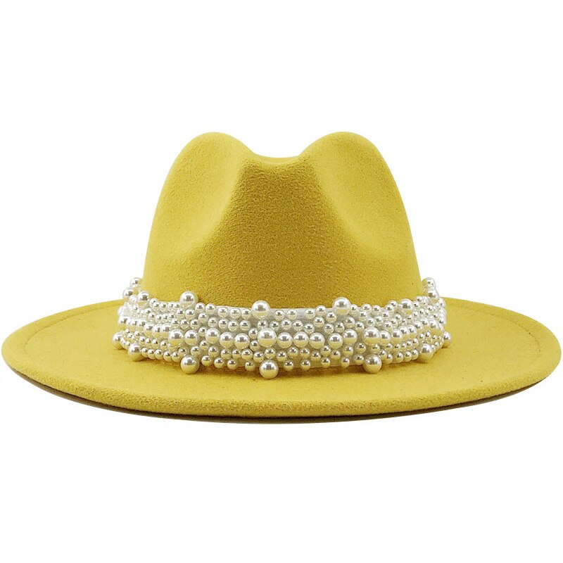 Pearl Ribbon Felt Fedora Hat