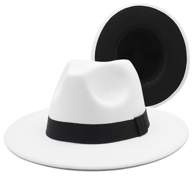 Patchwork Wide Brim Two Tone Felt Fedora Hat