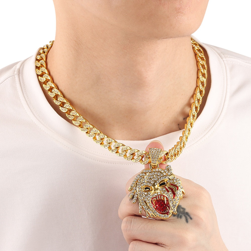 Iced Out Monster Pendant Necklace Miami Gold Cuban Chain Choker Jewelry Mens Gift