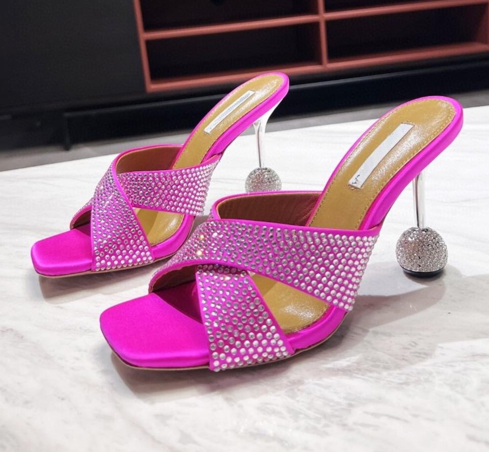 Square Toe Cross Tie Diamond Heel Sandals