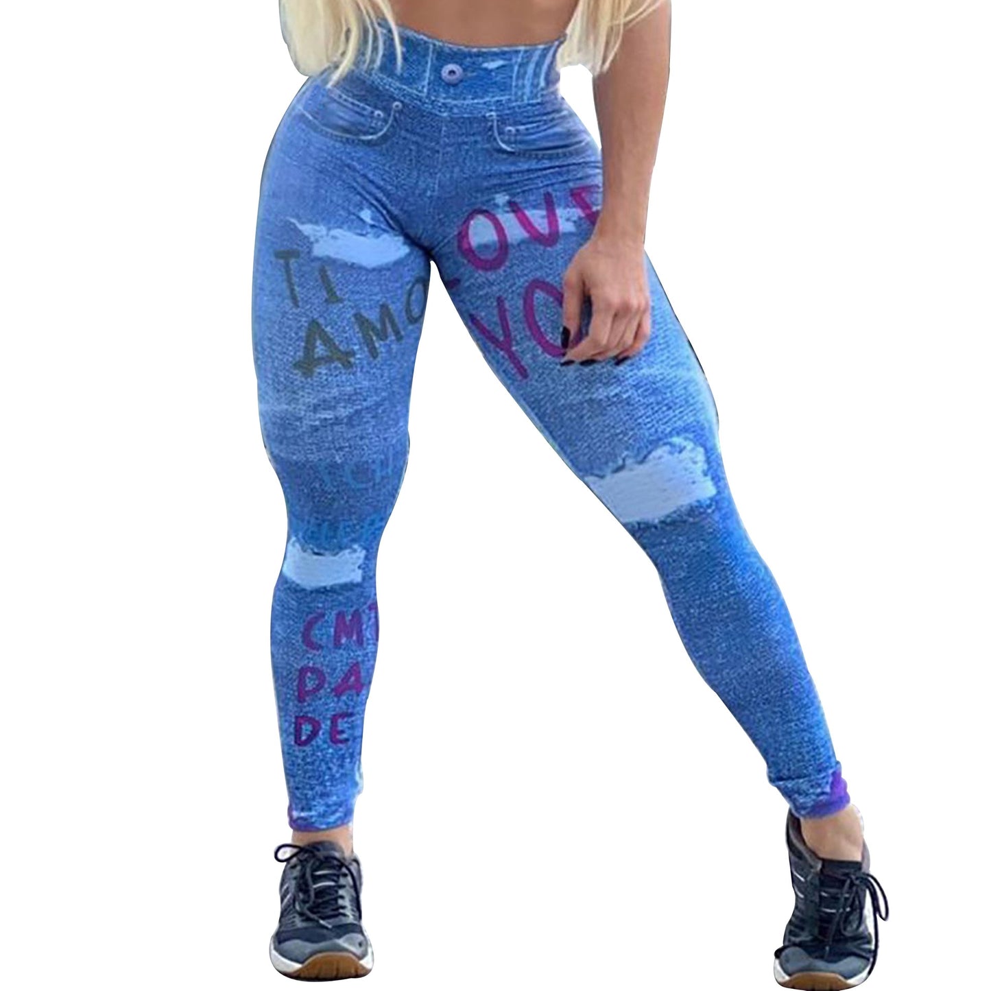 Ripped Jeans 3D Print Push Up Leggings