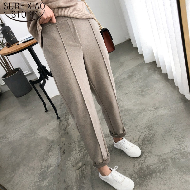 Pleated Knitted Women's Pencil Trouser Office Pants to 4X