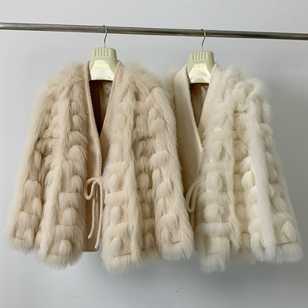 Genuine Fox Fur Ladies Knitted Cardigan Jacket