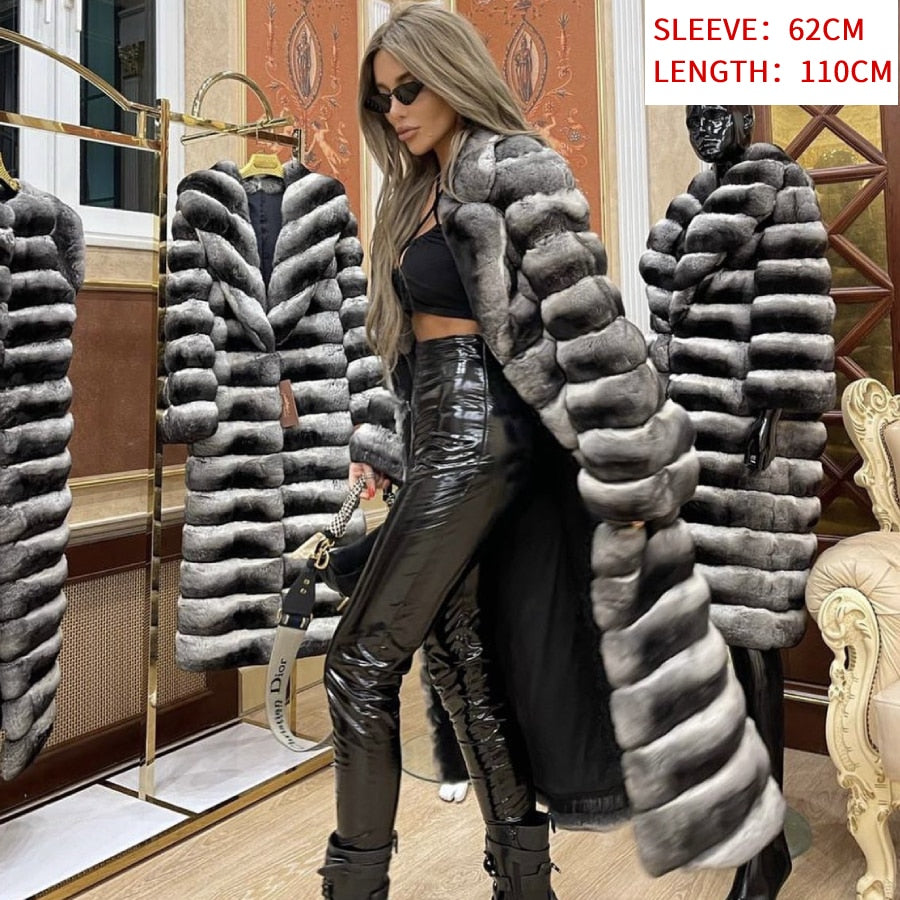 Real Rex Rabbit Fur Striped Contrast Coat