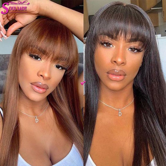 Straight Lace Front Wig With Bangs Friange Straight Human Hair Wigs With Bangs For Women Brazilian Bang Wig Human Hair Frontal