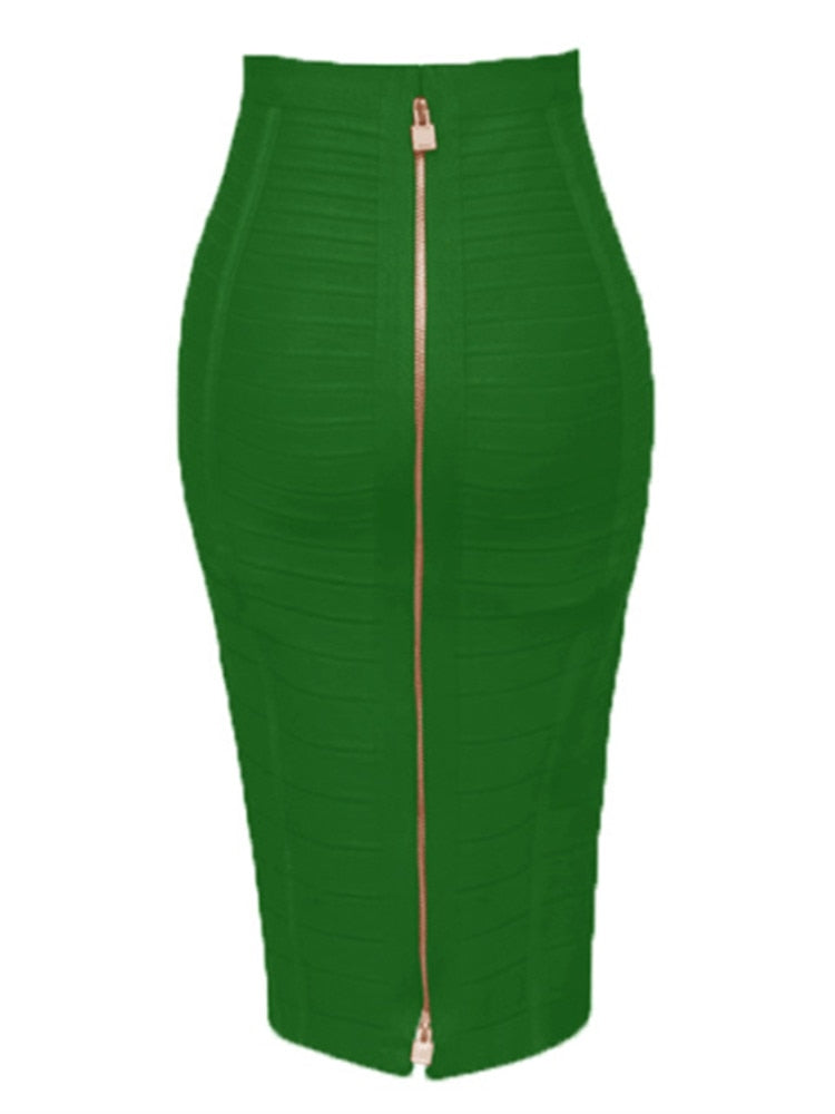 Solid Zipper Back Bandage Elastic Maxi Pencil Skirt