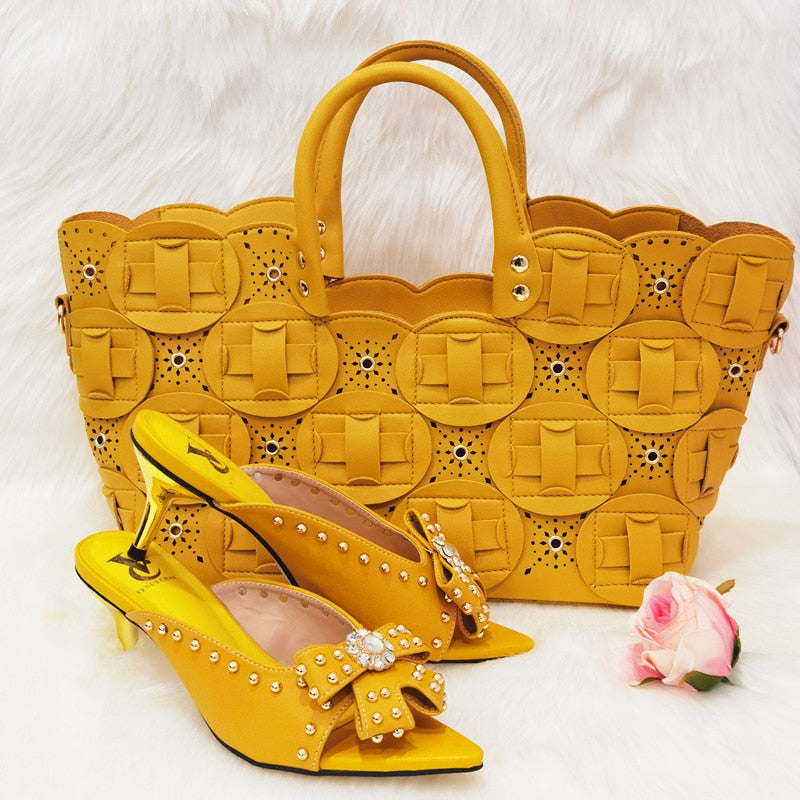 Rivet Style Shoe & Bag to Match in Color Nigerian Design Purse Set