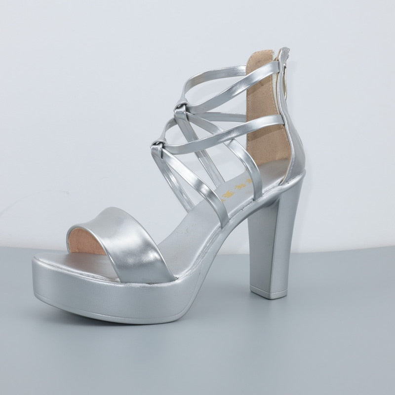 Block Heel Platform Gladiator Patent Leather Sandals