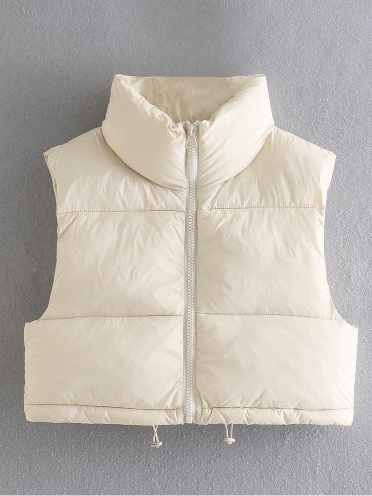 Cropped Ladies Puffer Sleeveless Ladies Down Mini Vest-9 Colors