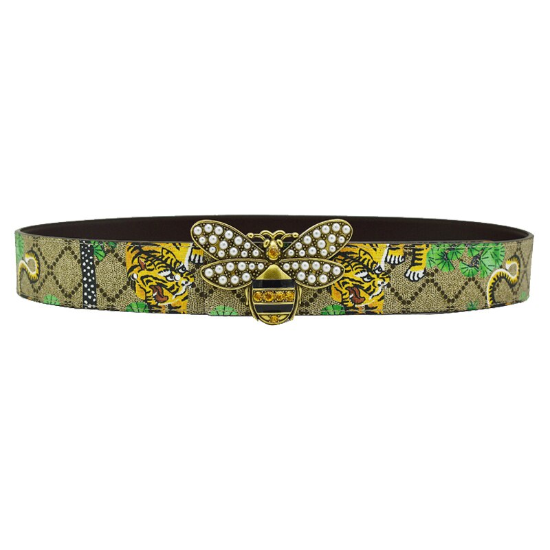 Unisex Gold/Silver Tiger/Dragon/Eagle/Butterfly Pattern Alloy Smooth Buckle Diamond Leopard Head Leather Belts