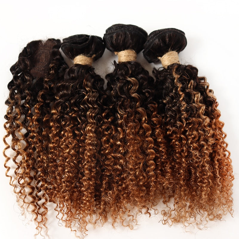 Kinky Curly Bundles With Closure Natural Human Hair Bundles Short Indian Hair Bundles With Circular Closure