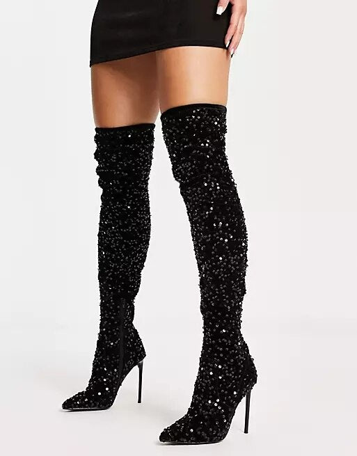 Sparkling Crystal Women's Sexy Over The Knee Boots