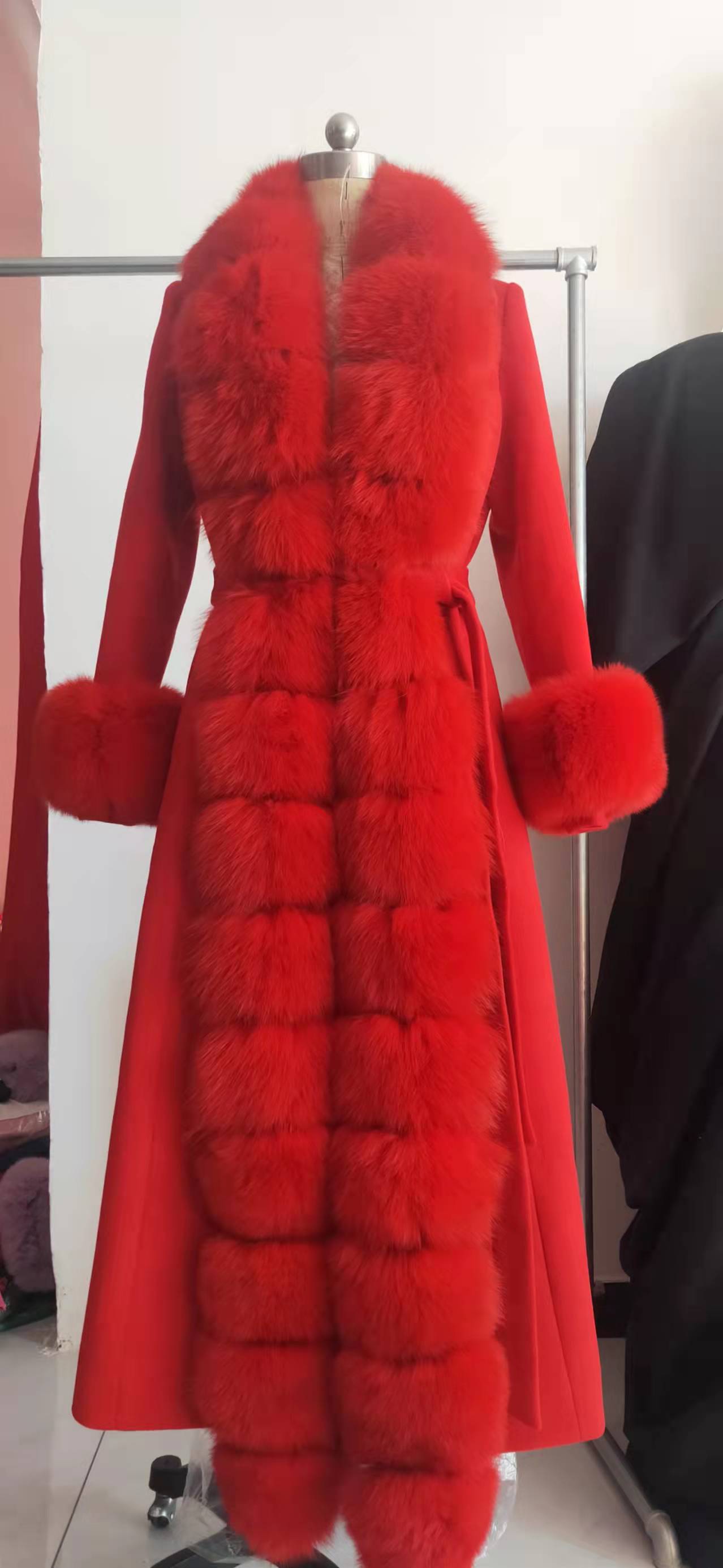 Double-Sided Cashmere Detachable Fox Fur Collar X-Long Coat