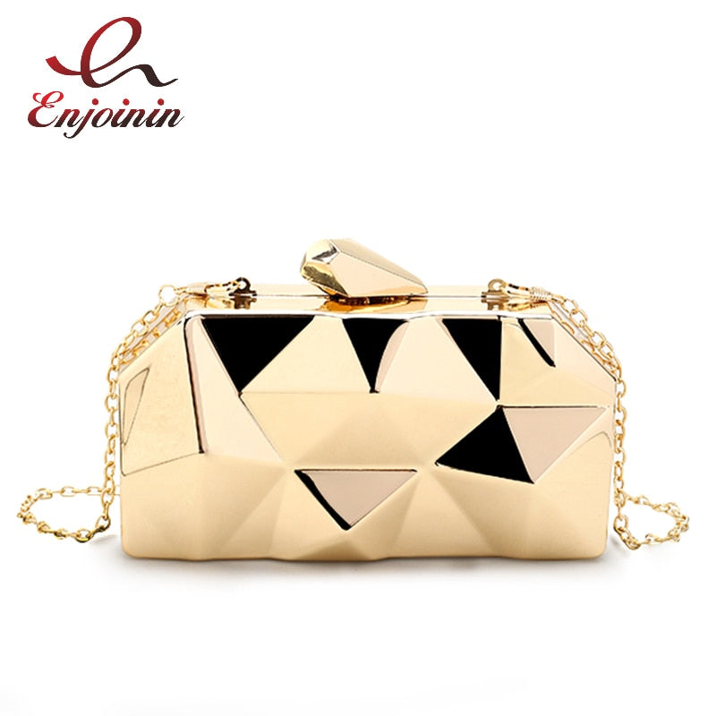 Metal Clutch Hexagon Mini Party Chain Purse