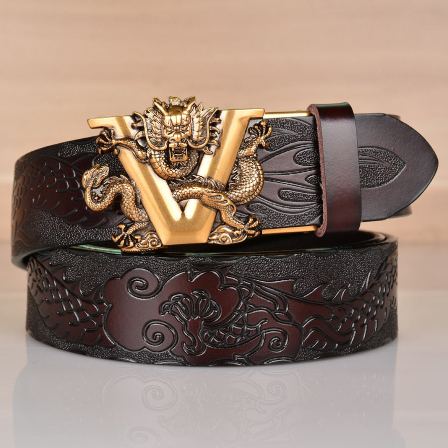 Men's Gothic Black Metal V Lion Dragon Leather Belt