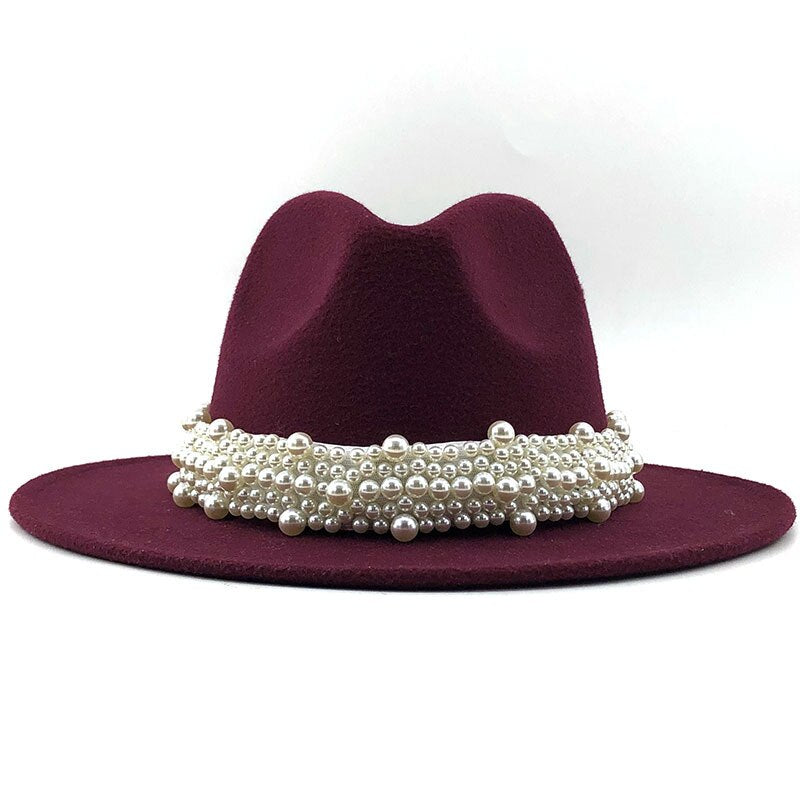 Pearl Ribbon Felt Fedora Hat