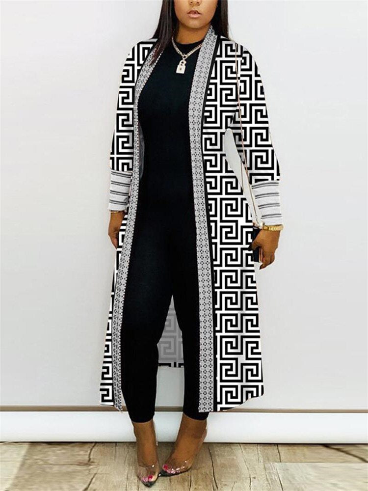 Houndstooth/Geometric Print/Camoflauge Oversize Maxi Cardigan Plus Size Sweaters to 4X