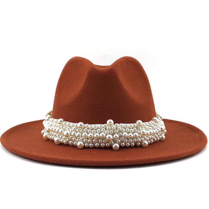 Pearl Ribbon Felt Fedora Hat