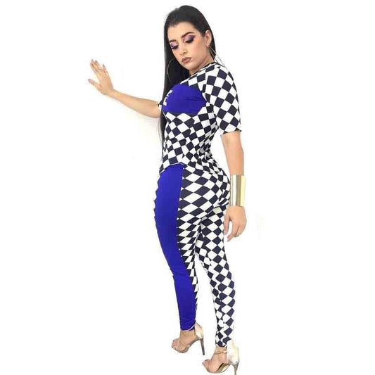 "Savage" Checkered Patchwork Crop Top + Pants Matching 2-Piece Set