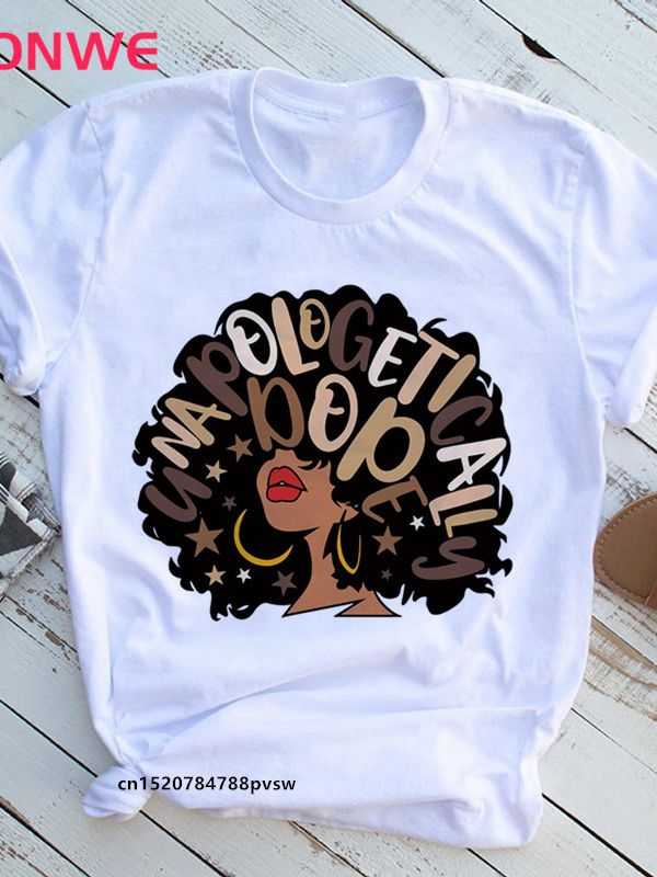 Women's African White T-Shirt Girl Black Queen Lip T-Shirt