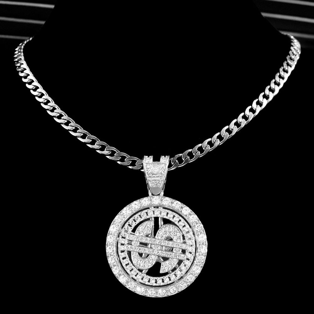 Dollar Sign Pendant Necklace 13mm Cuban Link Chain Necklace