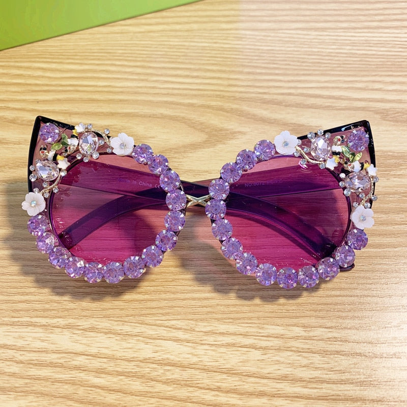 Retro Crystal Stud Cat Eye Anti-UV Sunglasses