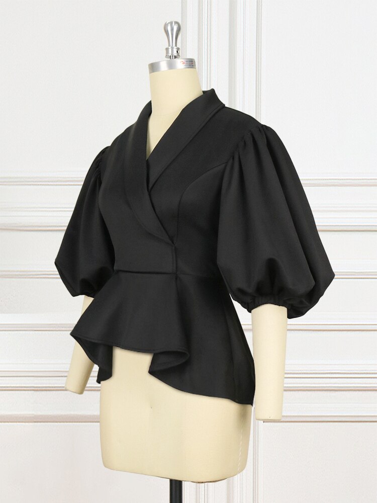 Peplum Puff Sleeve Ruffled Blouse to 4X