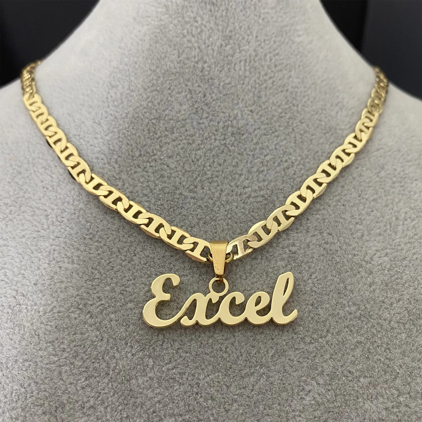 Stainless Steel Gold Choker Custom Name Necklace Personalized Flat Chain Nameplate Pendant Necklace