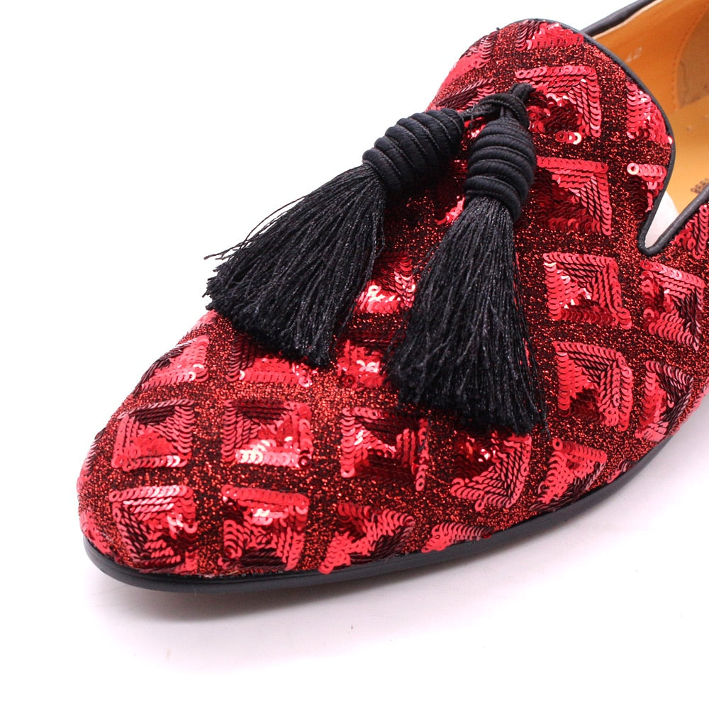 Mens Tassel Loafers Sequin British Dress Shoes