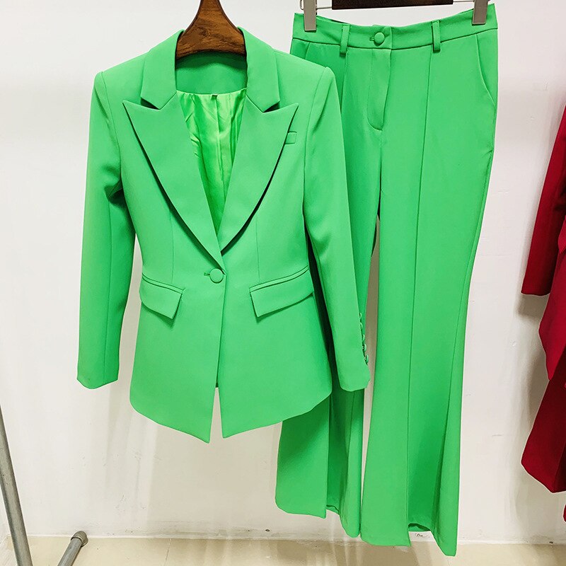 Ladies Single Button Blazer + Flared Pants Formal/Business Suit to 4X