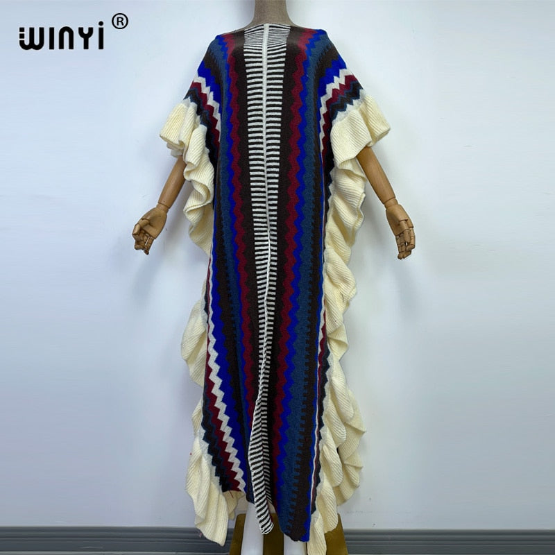 Knitted Rainbow Printed Comfort African Bohemian Dress