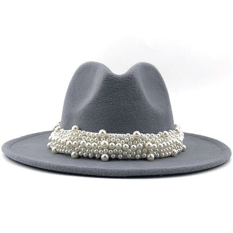 Pearl Ribbon Felt Fedora Hat